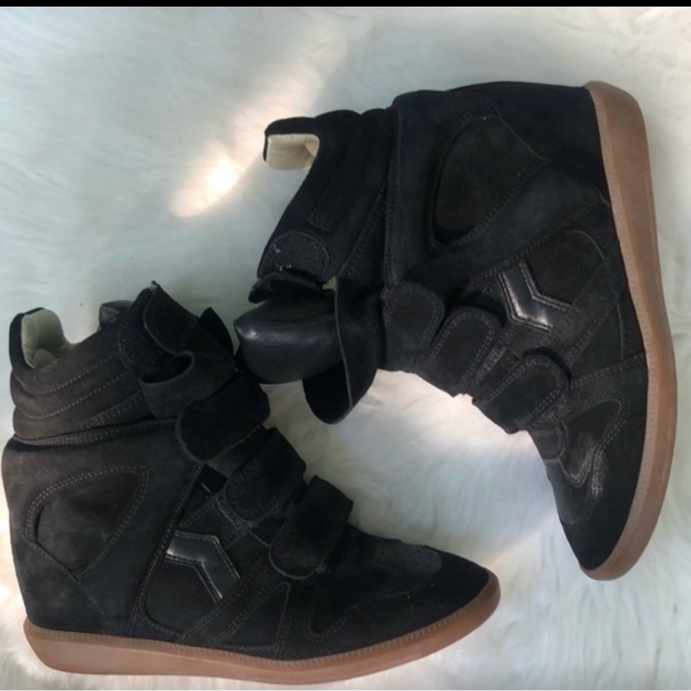 Isabel Marant Women's Black Wedge Heeled Sneakers Sz 39